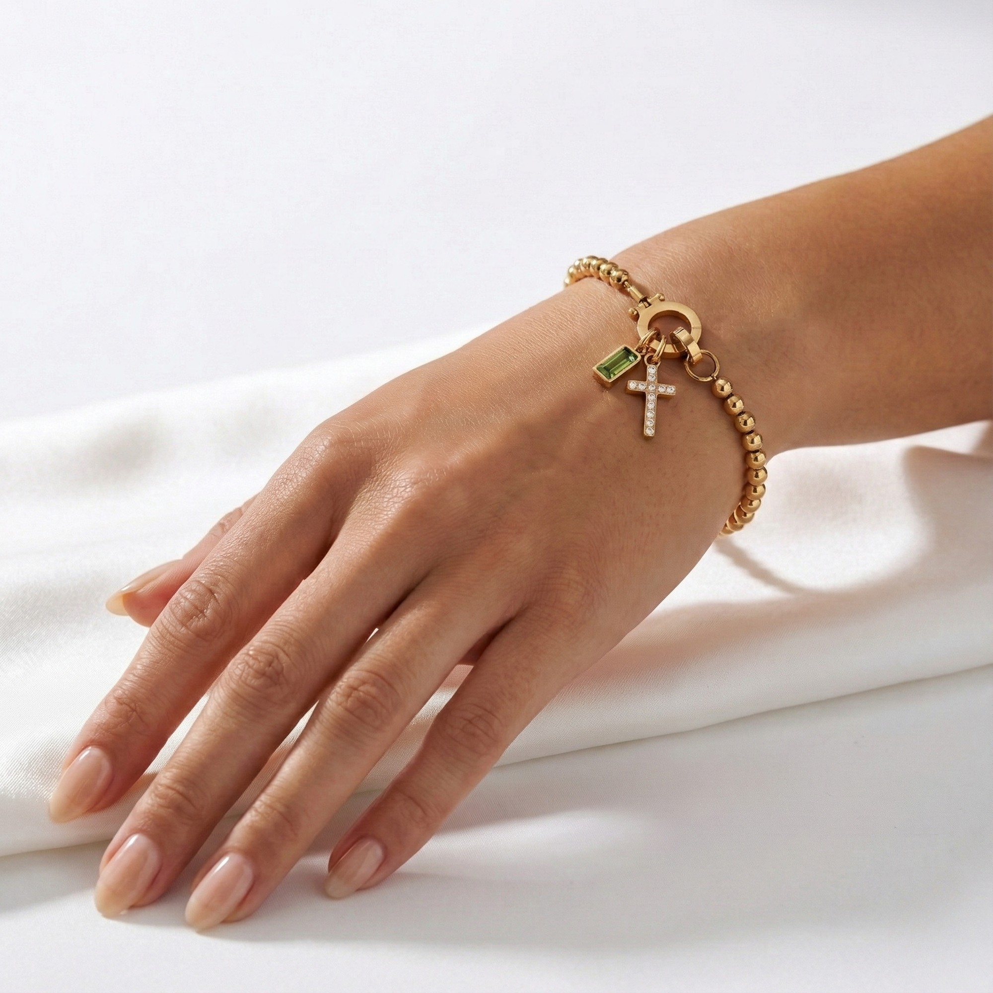 AX Βραχιόλι χάντρες με σταυρό και γενέθλιο λίθο
