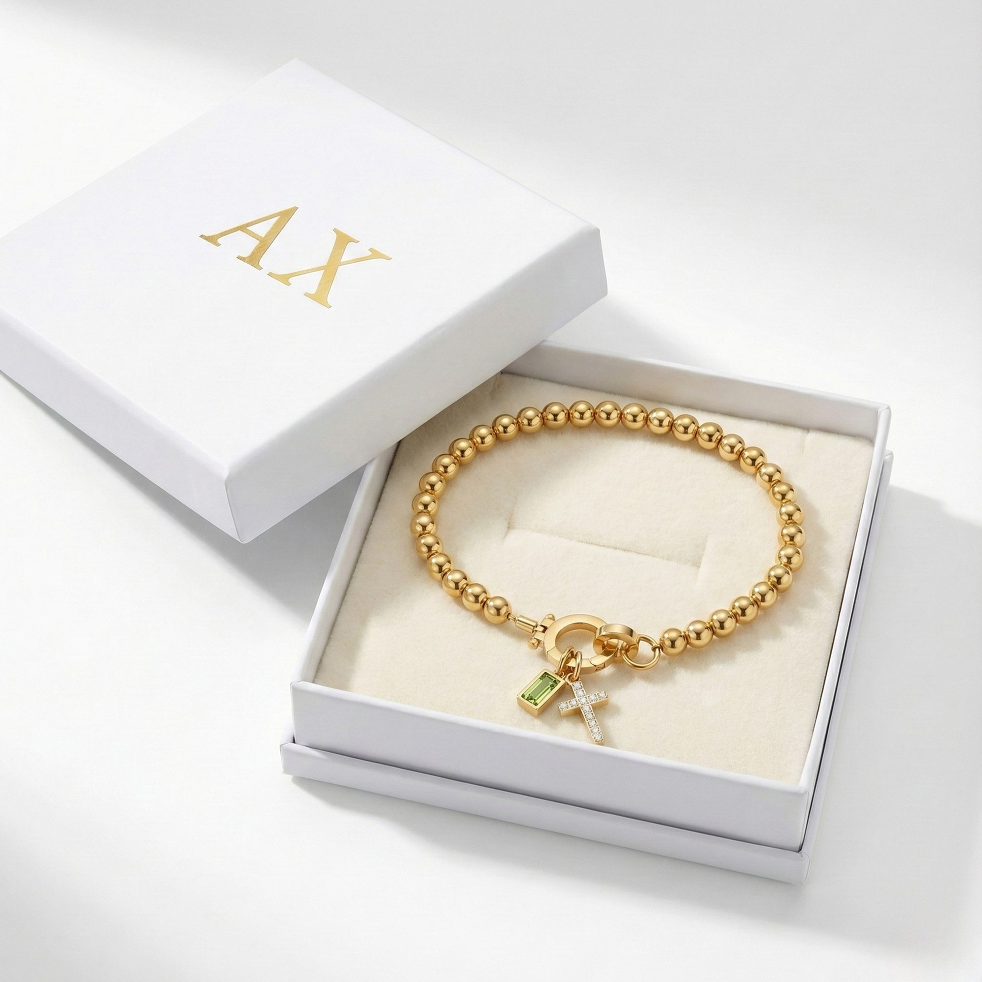 AX Βραχιόλι χάντρες με σταυρό και γενέθλιο λίθο