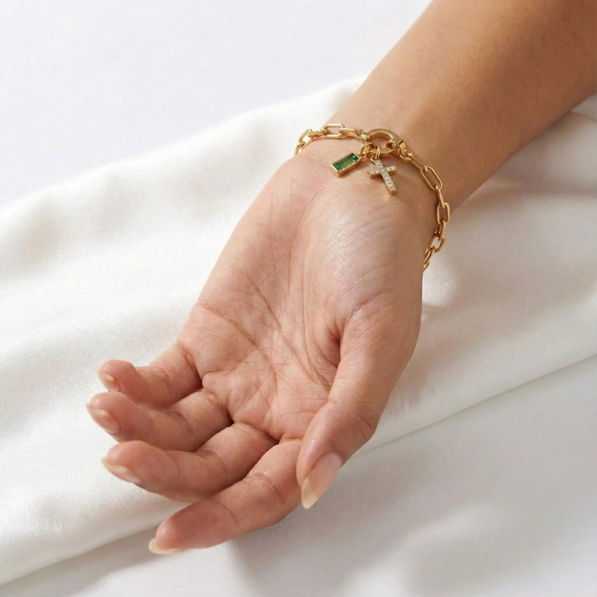 AX Βραχιόλι συνδετήρα με σταυρό και γενέθλιο λίθο