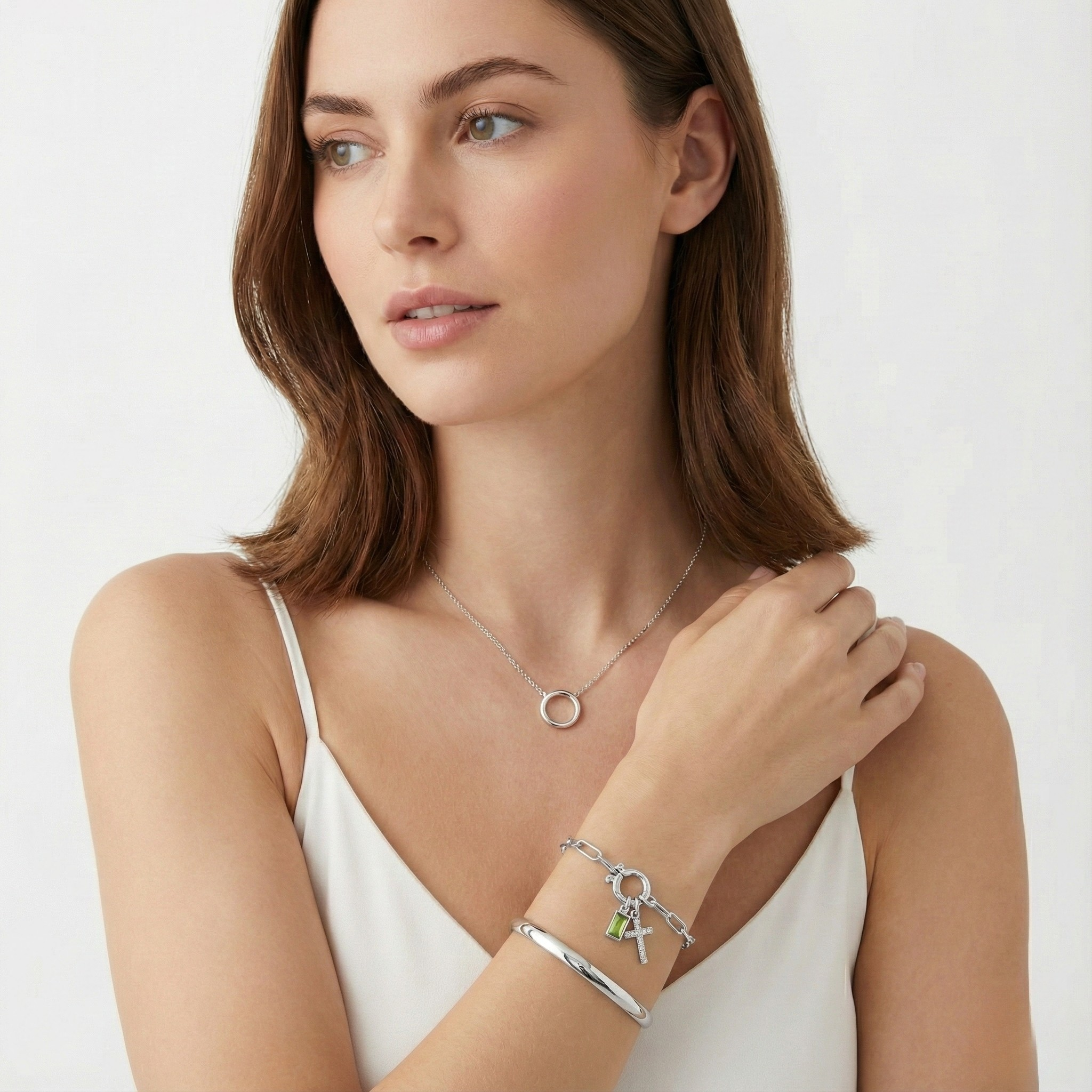 AX Βραχιόλι συνδετήρα με σταυρό και γενέθλιο λίθο