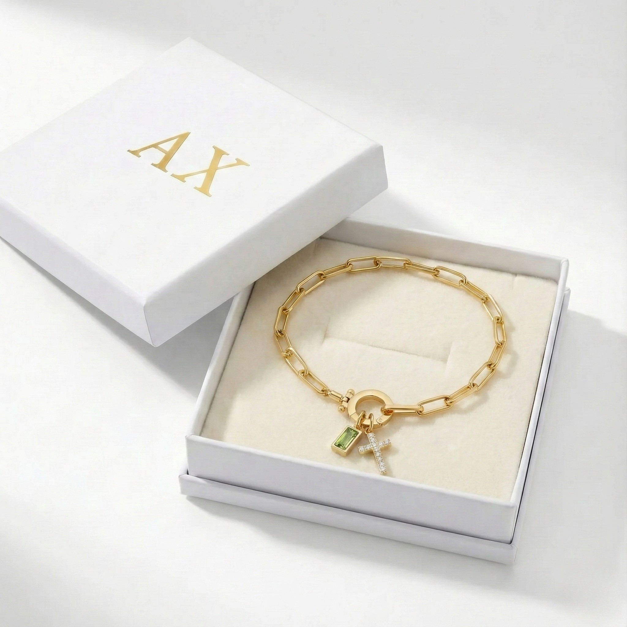 AX Βραχιόλι συνδετήρα με σταυρό και γενέθλιο λίθο