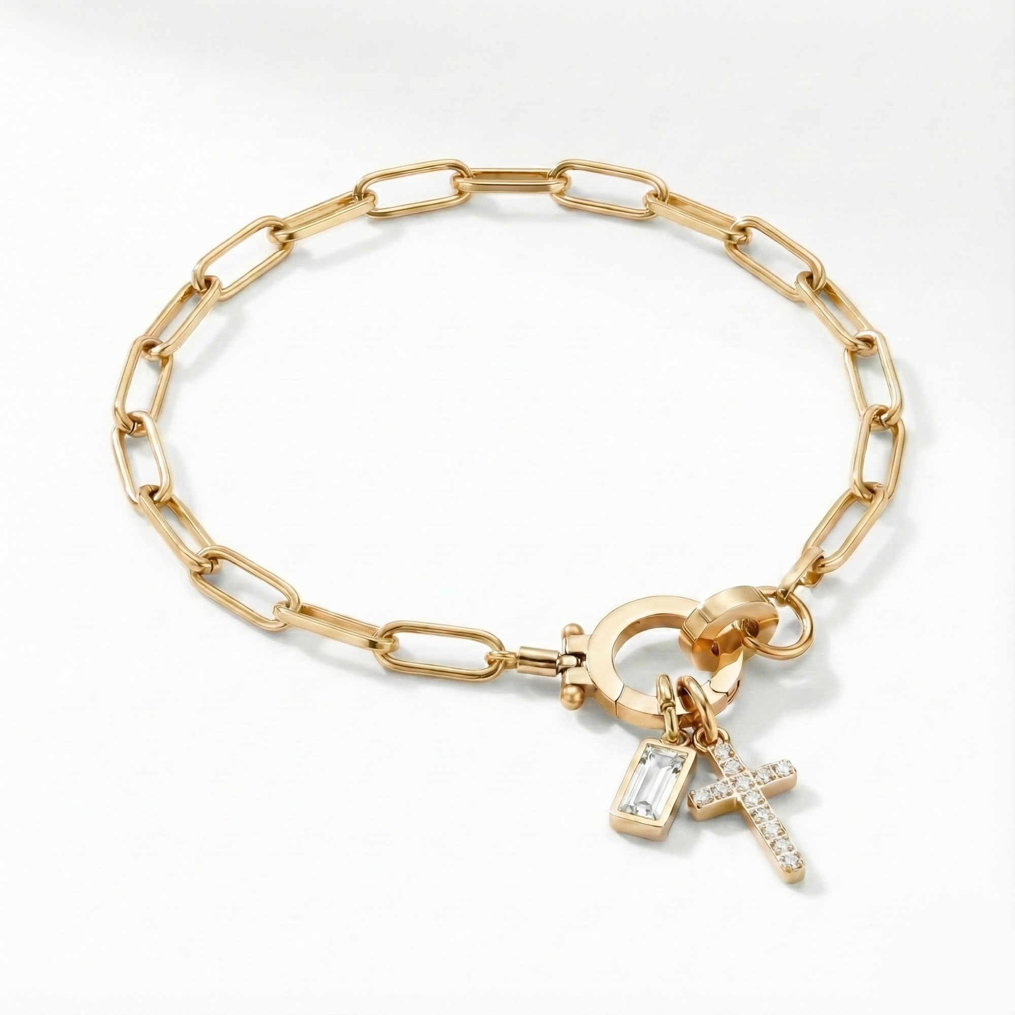 AX Βραχιόλι συνδετήρα με σταυρό και γενέθλιο λίθο