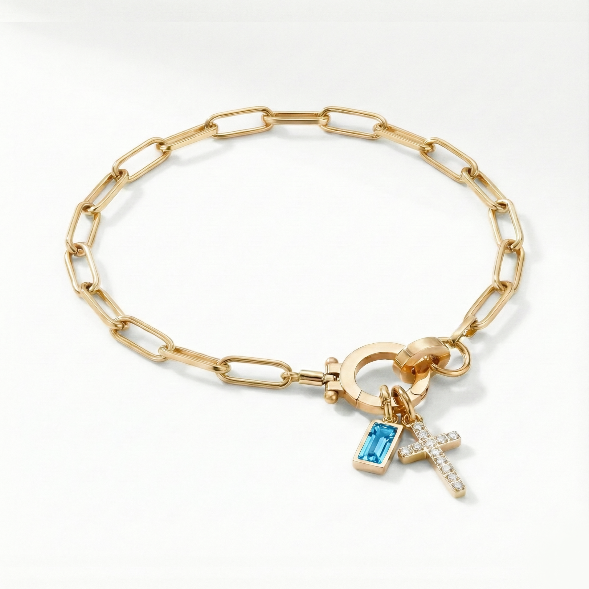 AX Βραχιόλι συνδετήρα με σταυρό και γενέθλιο λίθο