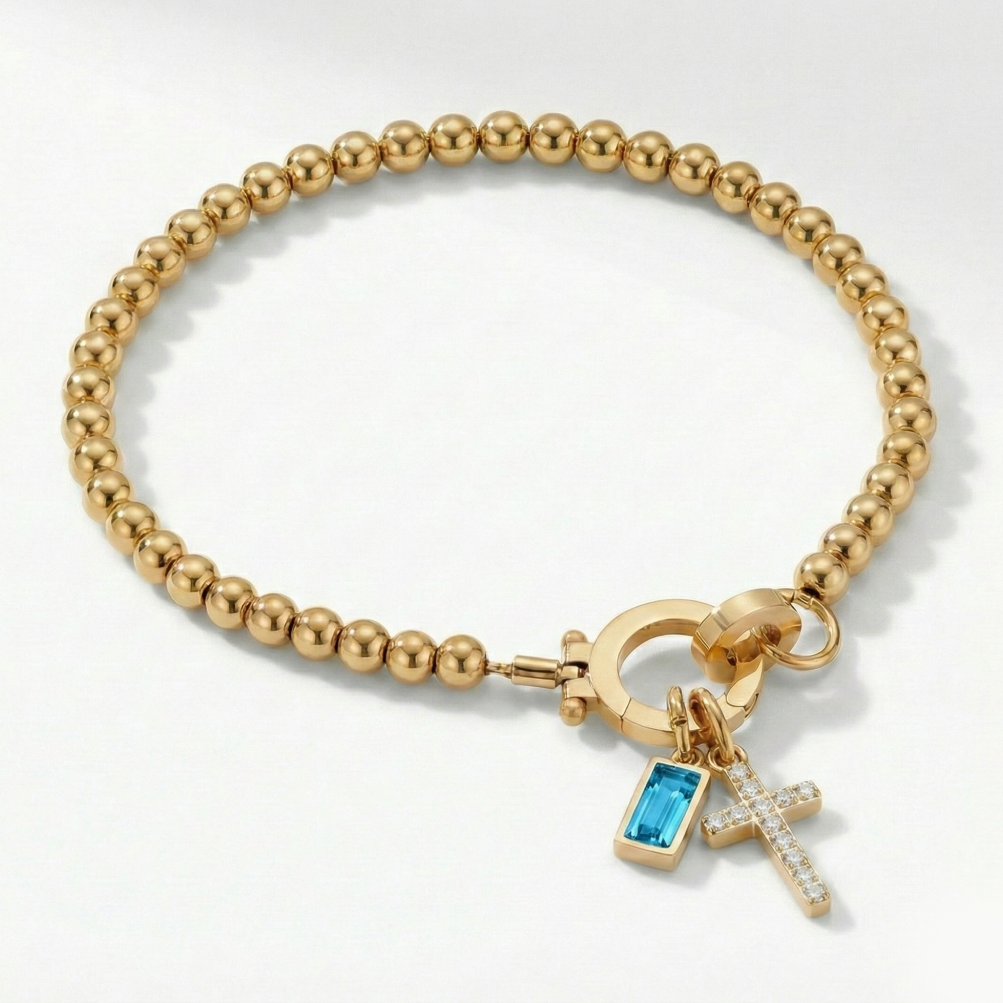 AX Βραχιόλι χάντρες με σταυρό και γενέθλιο λίθο