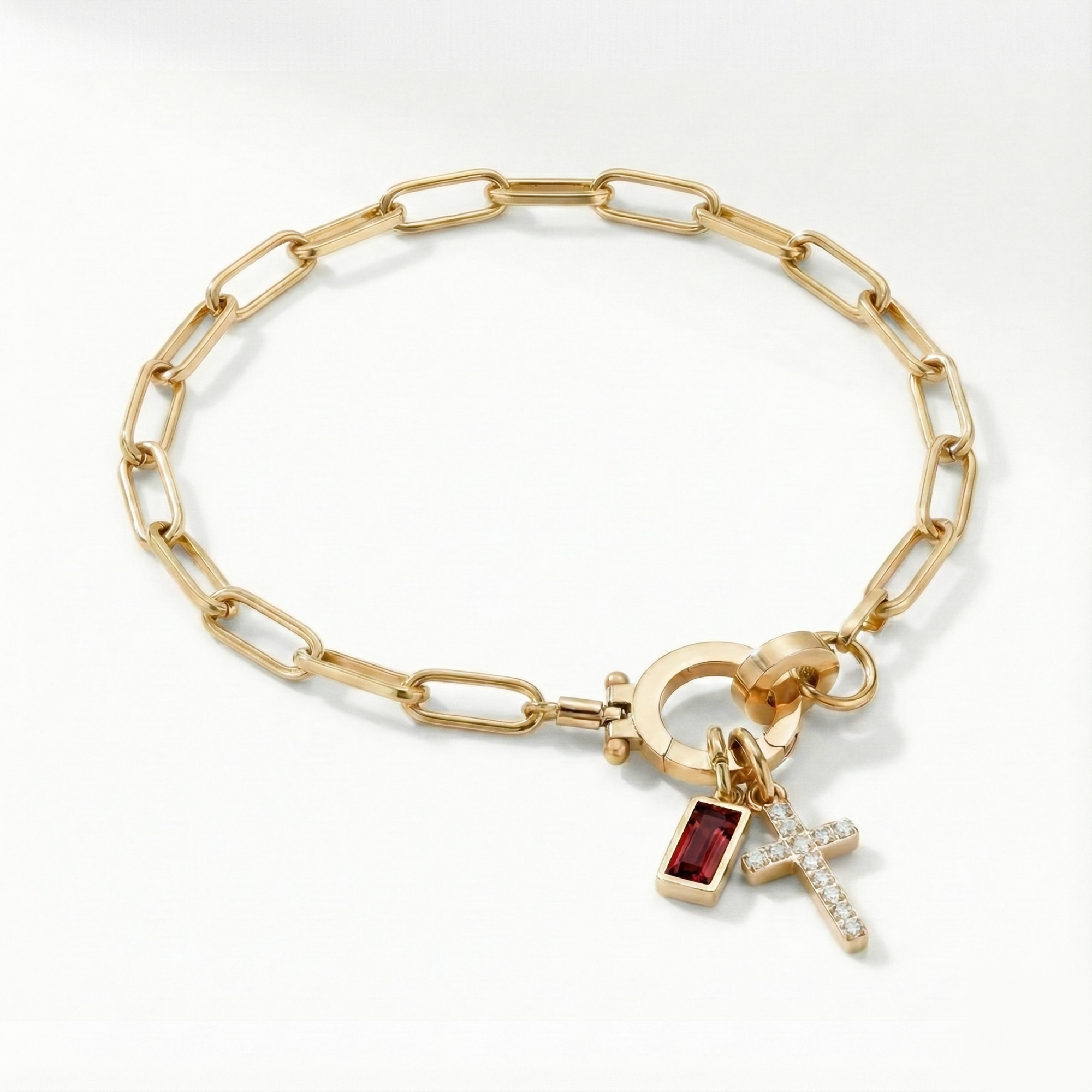 AX Βραχιόλι συνδετήρα με σταυρό και γενέθλιο λίθο