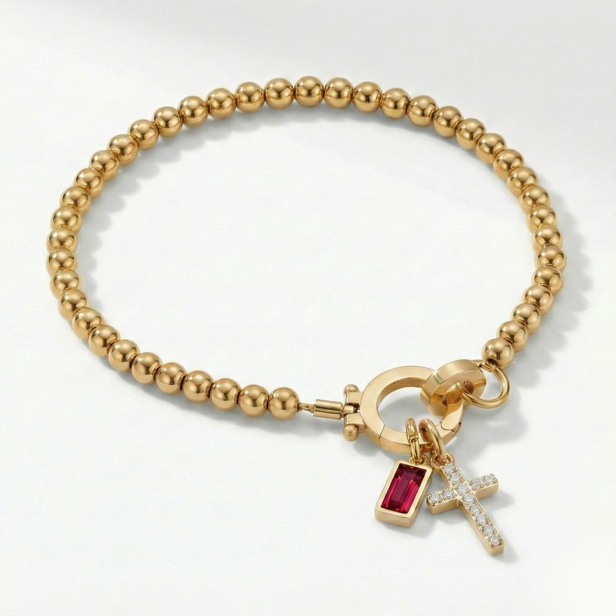 AX Βραχιόλι χάντρες με σταυρό και γενέθλιο λίθο