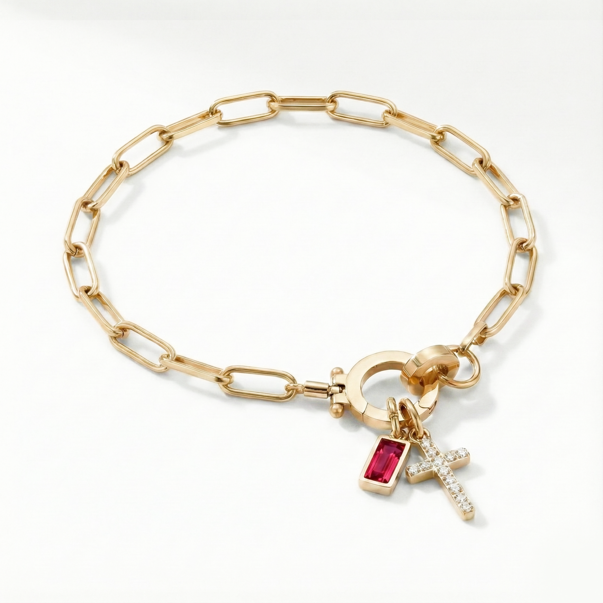 AX Βραχιόλι συνδετήρα με σταυρό και γενέθλιο λίθο