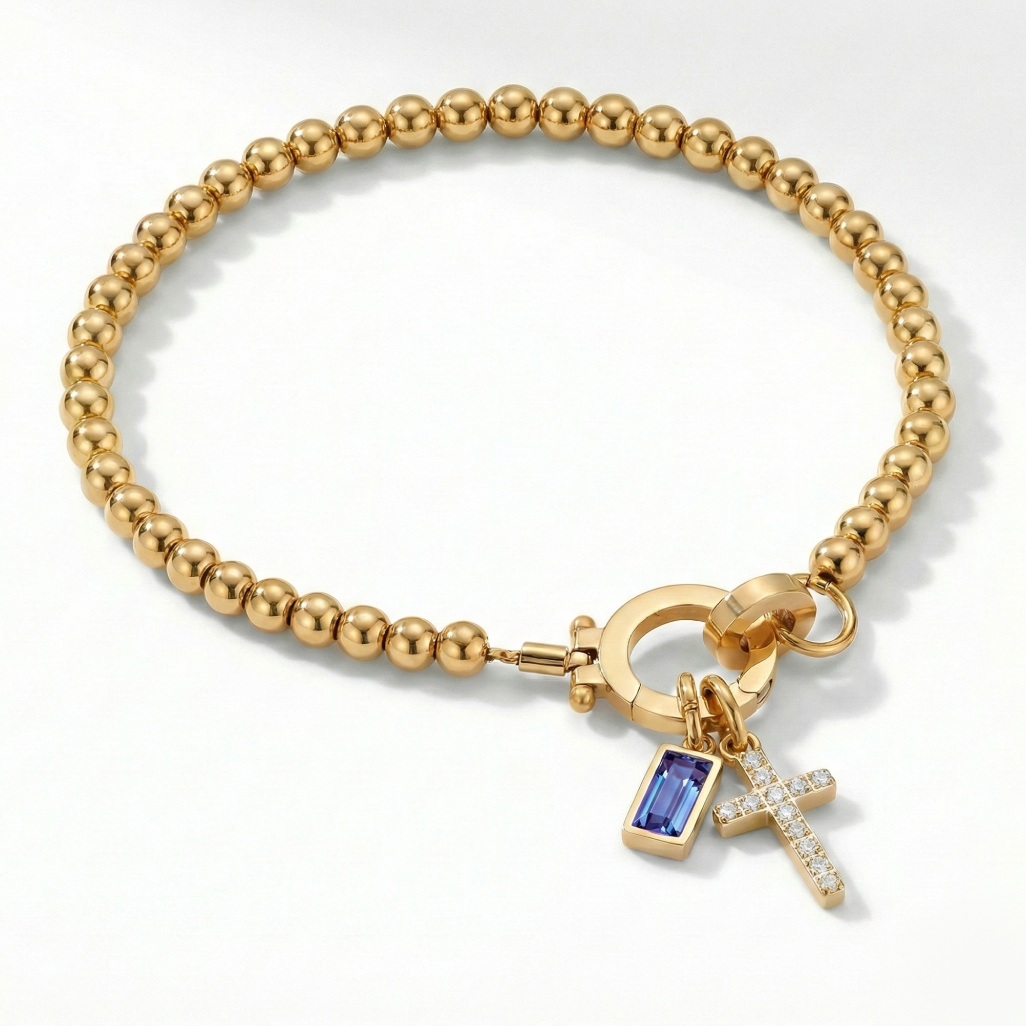 AX Βραχιόλι χάντρες με σταυρό και γενέθλιο λίθο