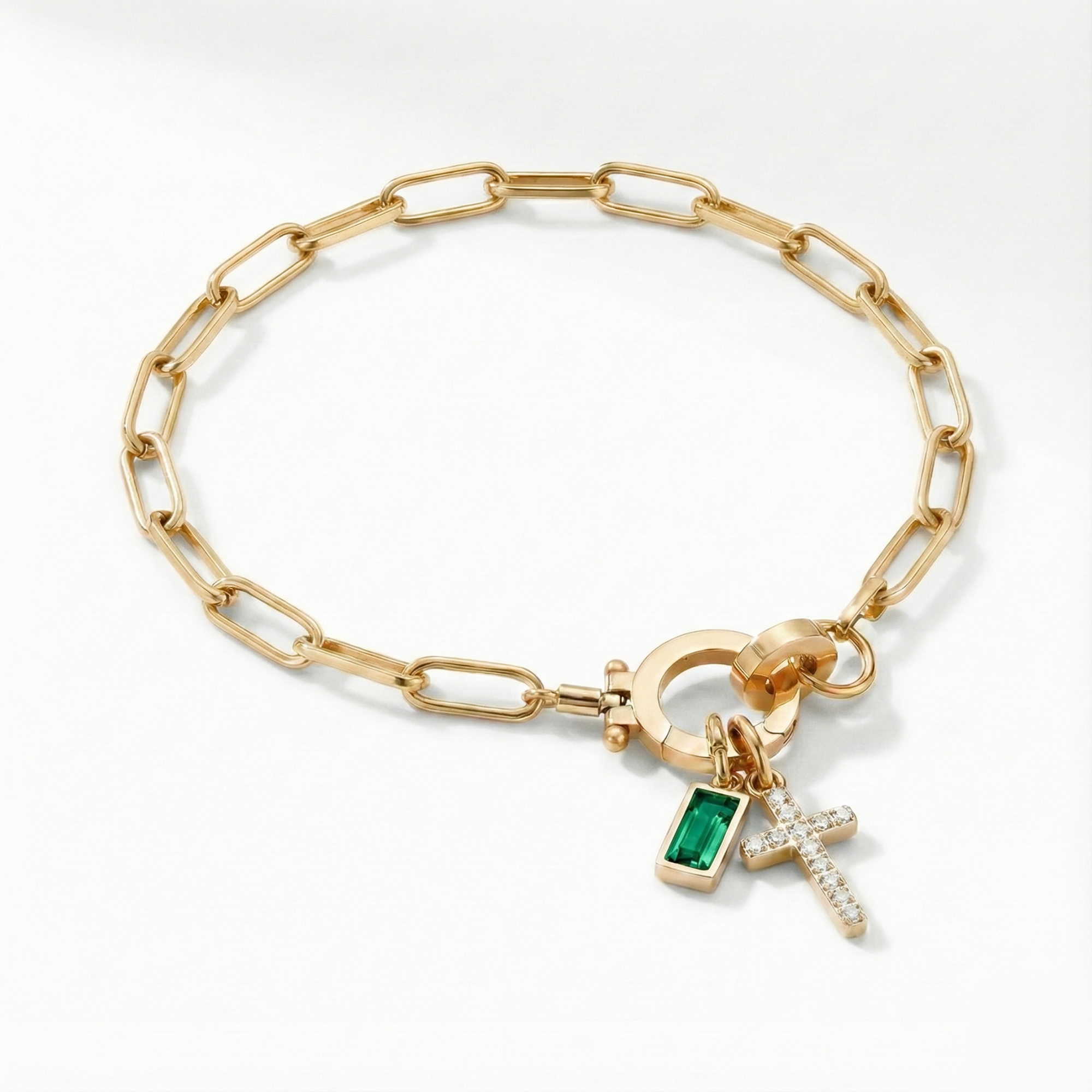 AX Βραχιόλι συνδετήρα με σταυρό και γενέθλιο λίθο