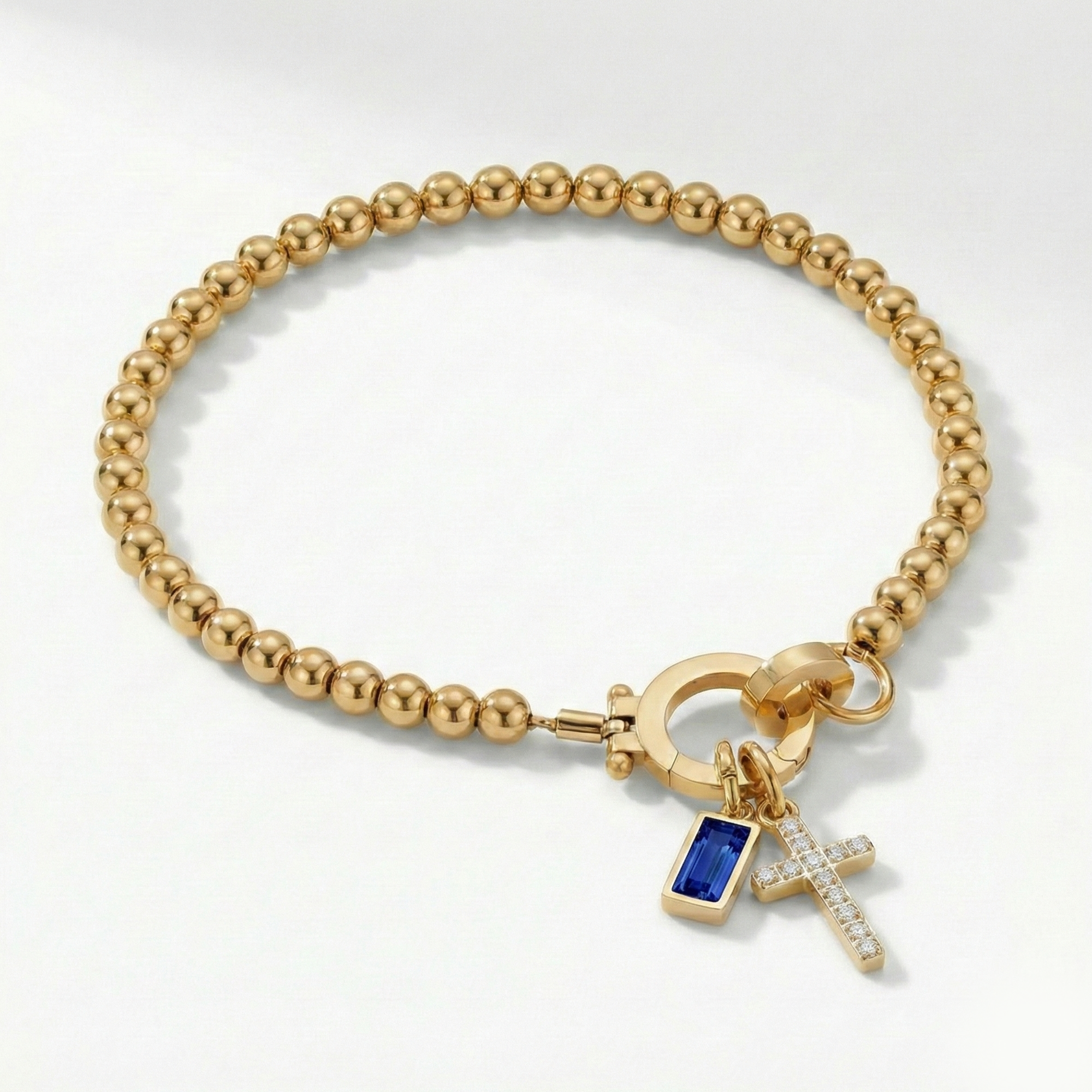 AX Βραχιόλι χάντρες με σταυρό και γενέθλιο λίθο
