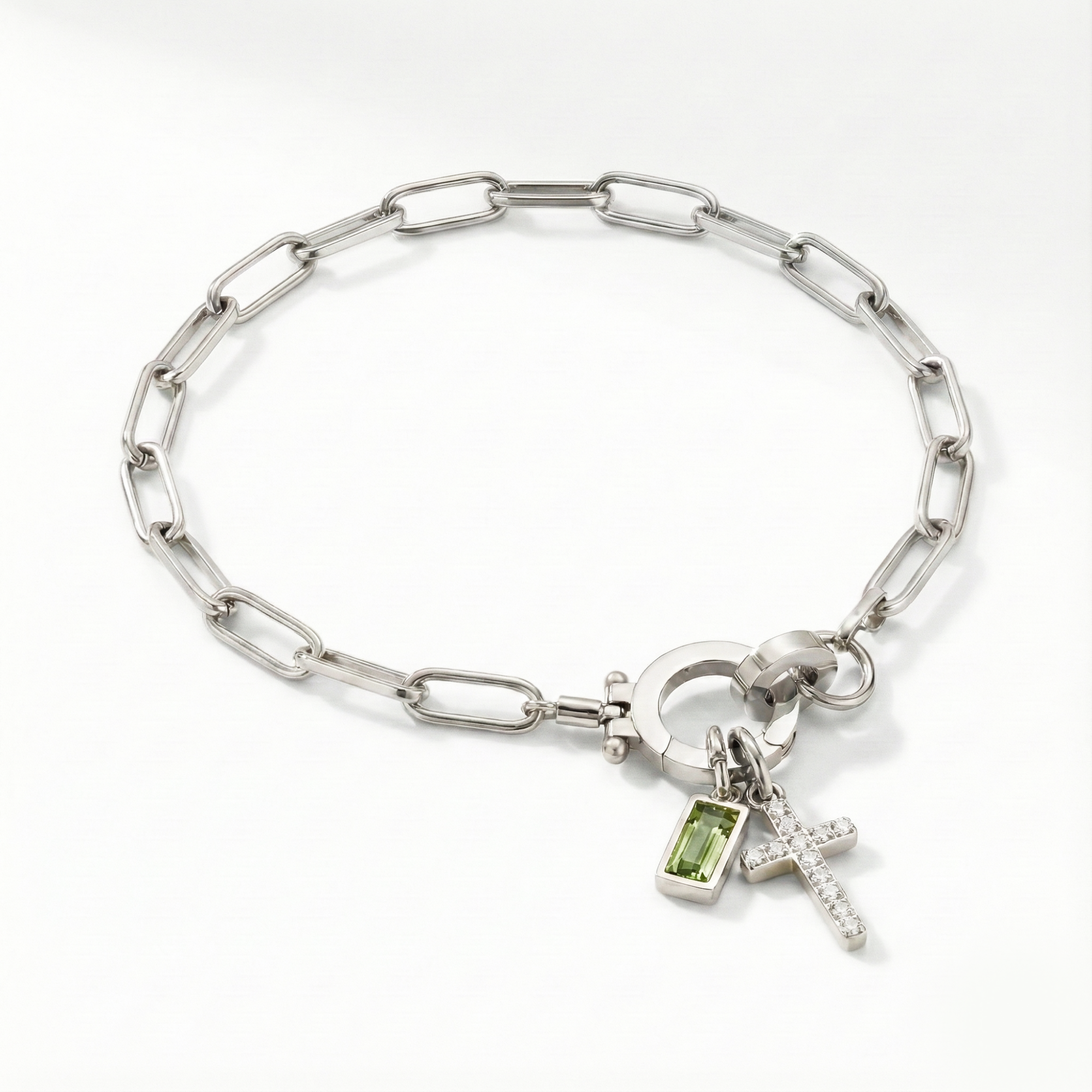 AX Βραχιόλι συνδετήρα με σταυρό και γενέθλιο λίθο