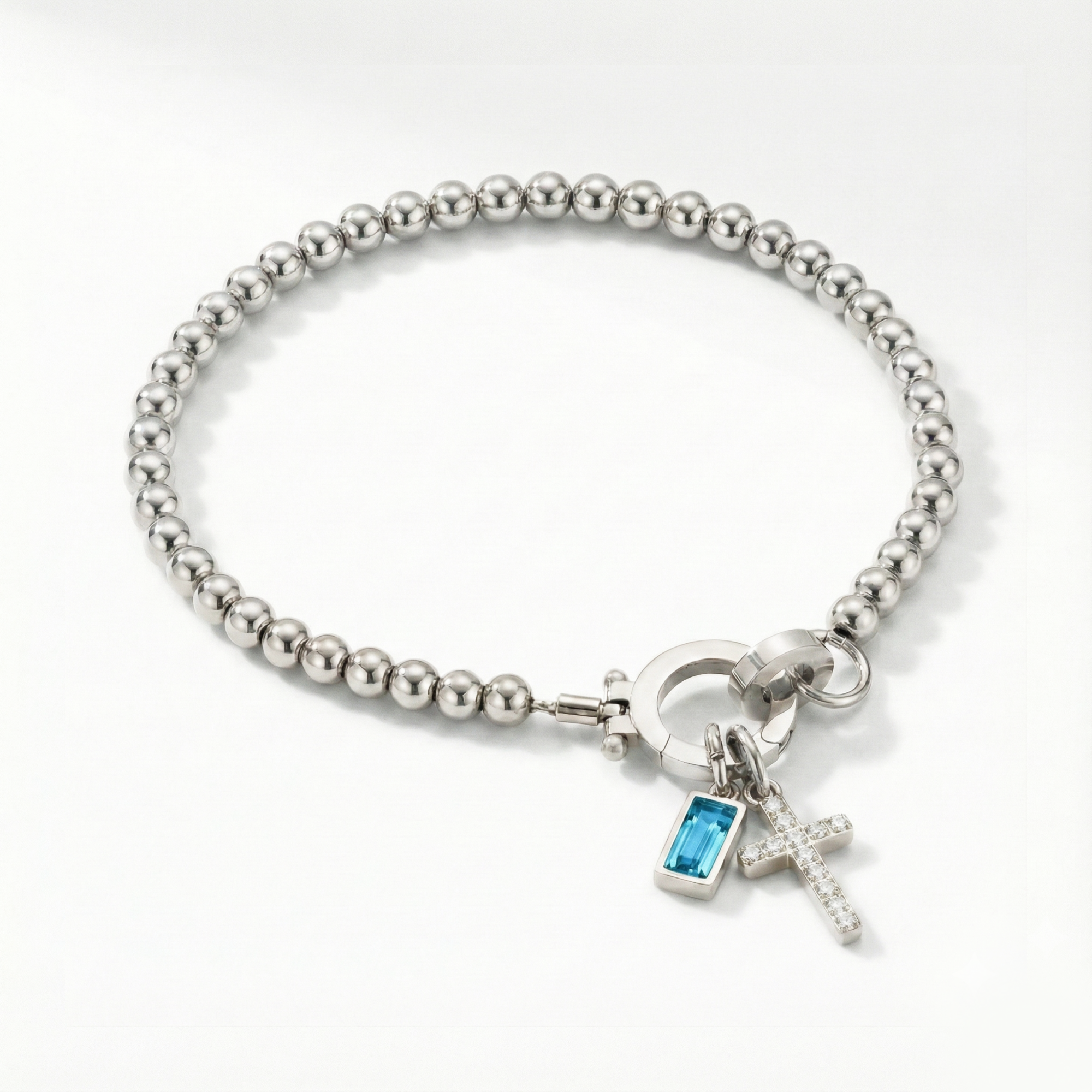 AX Βραχιόλι χάντρες με σταυρό και γενέθλιο λίθο