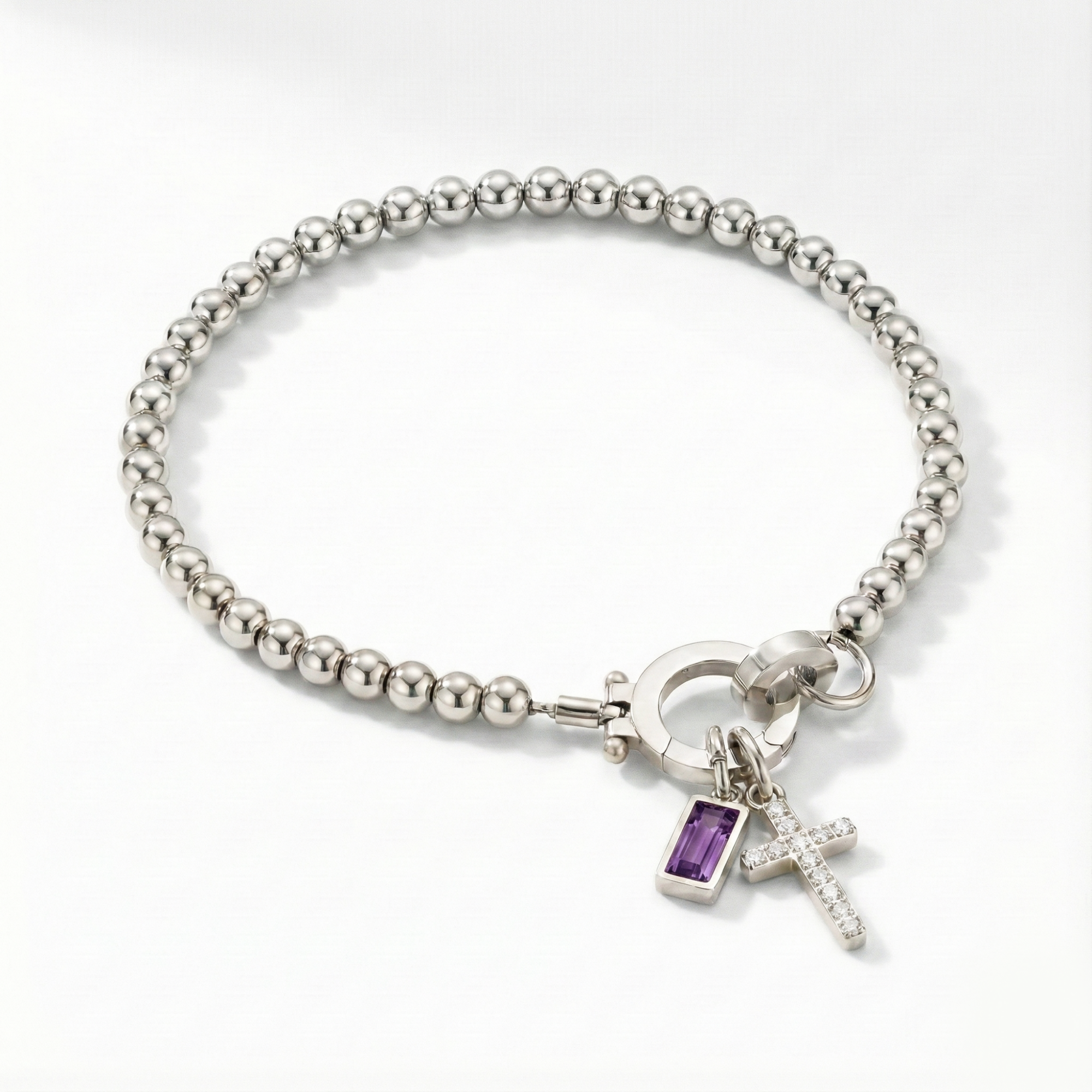 AX Βραχιόλι χάντρες με σταυρό και γενέθλιο λίθο