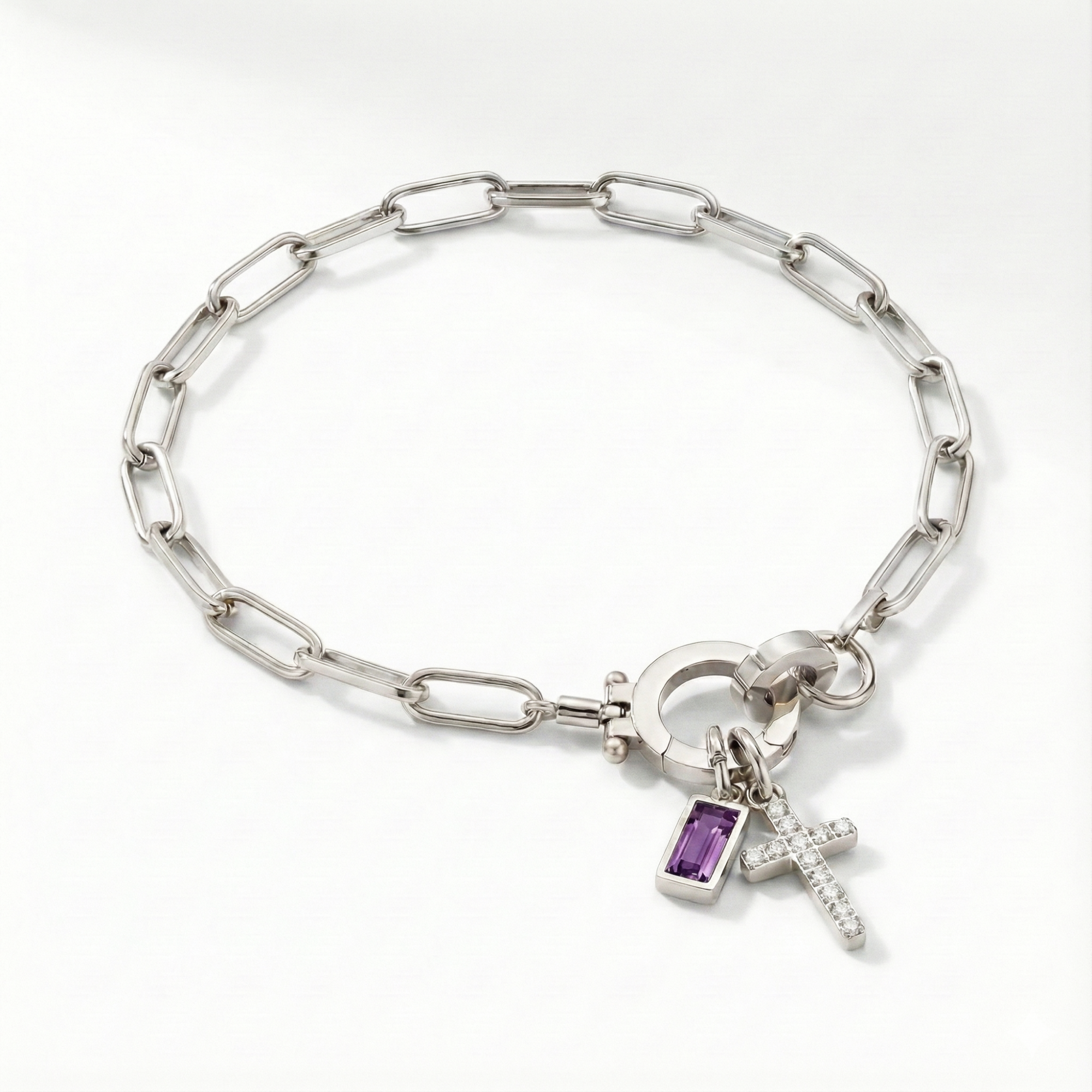 AX Βραχιόλι συνδετήρα με σταυρό και γενέθλιο λίθο