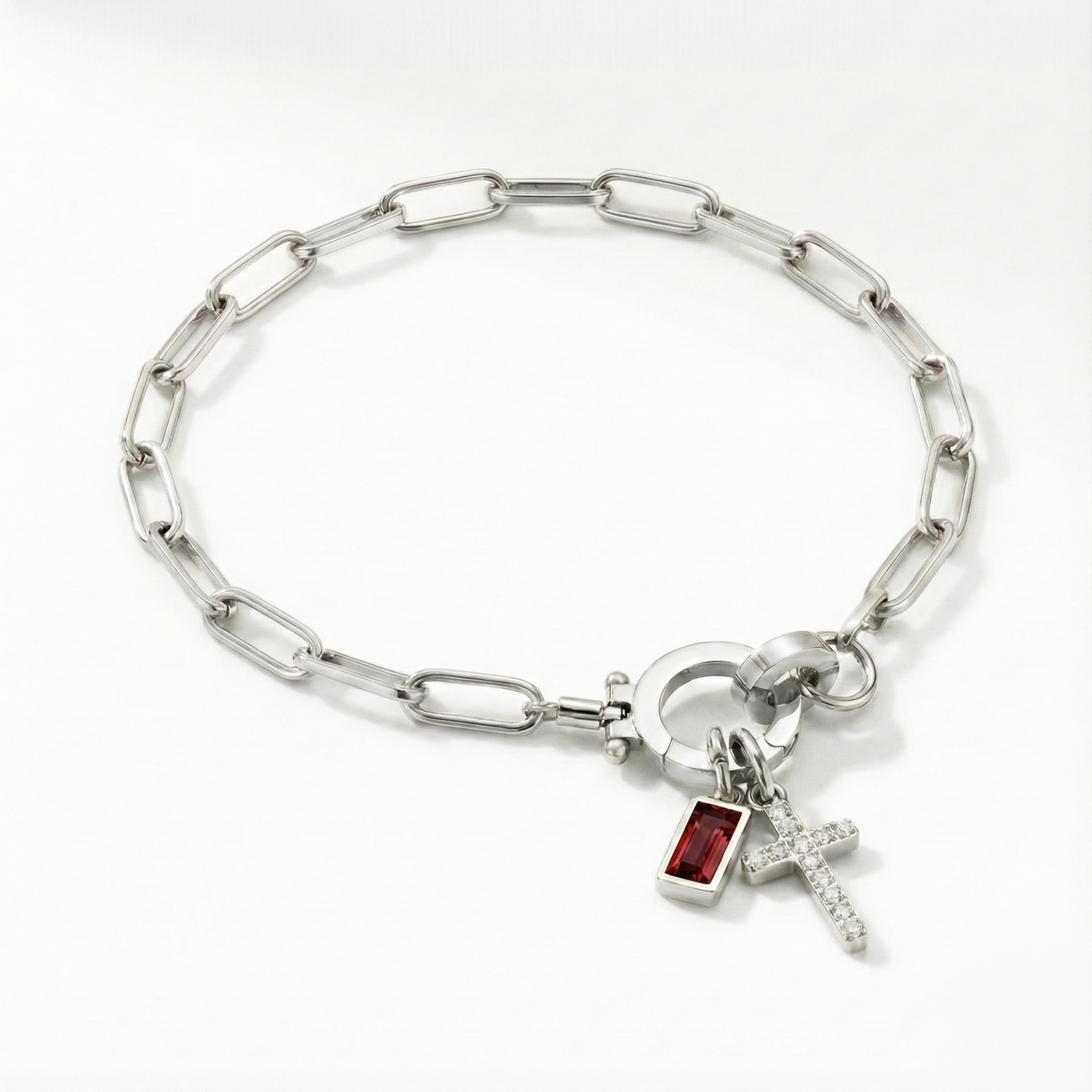 AX Βραχιόλι συνδετήρα με σταυρό και γενέθλιο λίθο