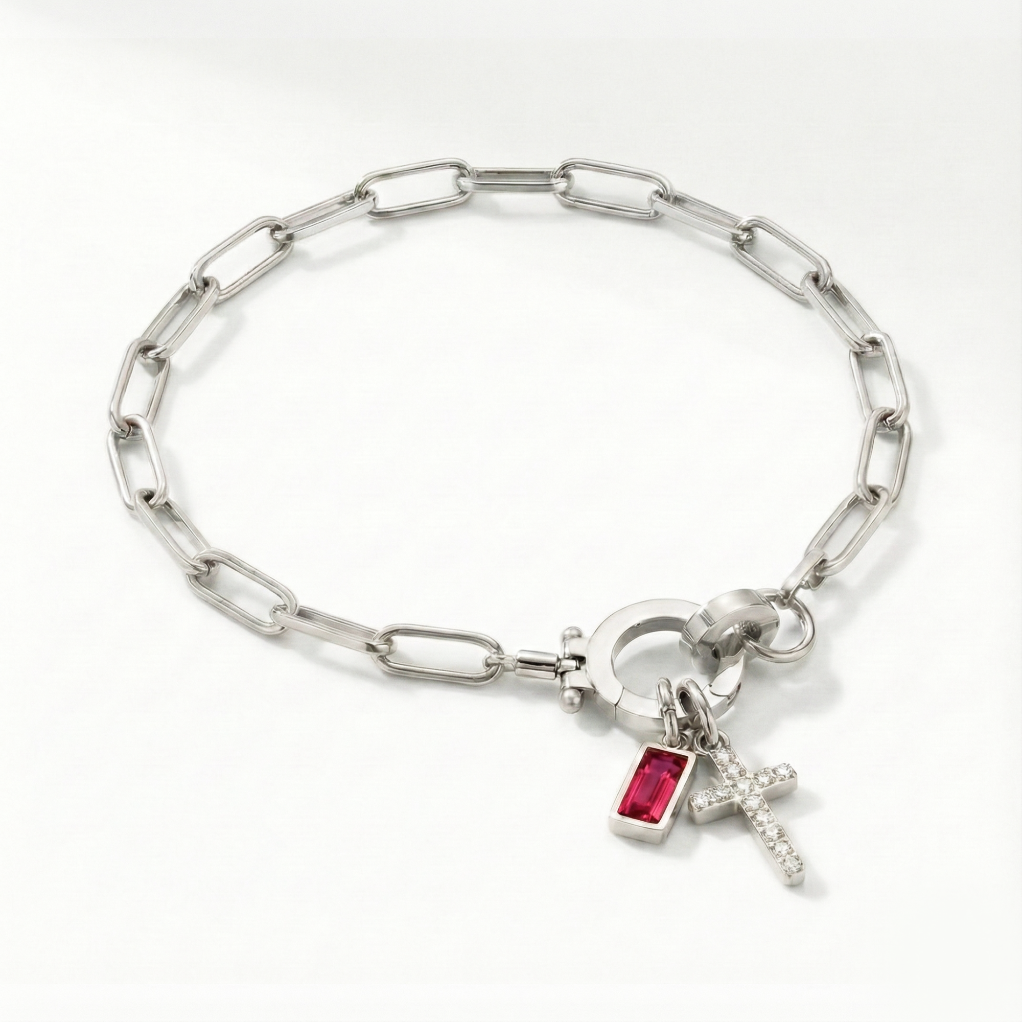 AX Βραχιόλι συνδετήρα με σταυρό και γενέθλιο λίθο