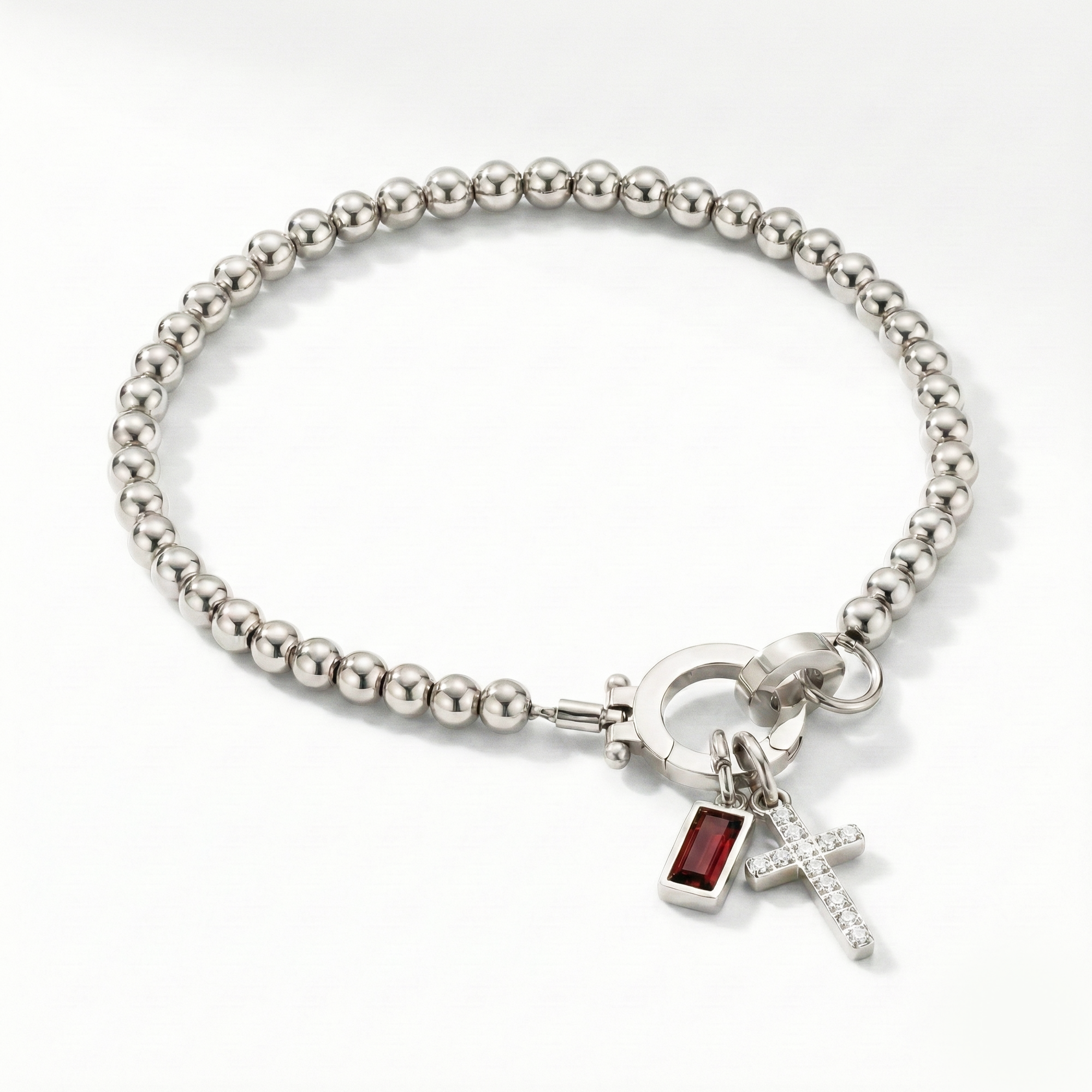 AX Βραχιόλι χάντρες με σταυρό και γενέθλιο λίθο