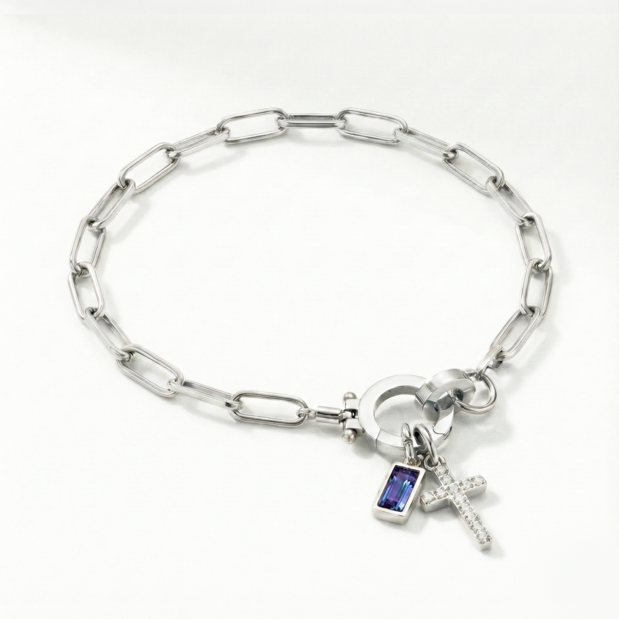 AX Βραχιόλι συνδετήρα με σταυρό και γενέθλιο λίθο