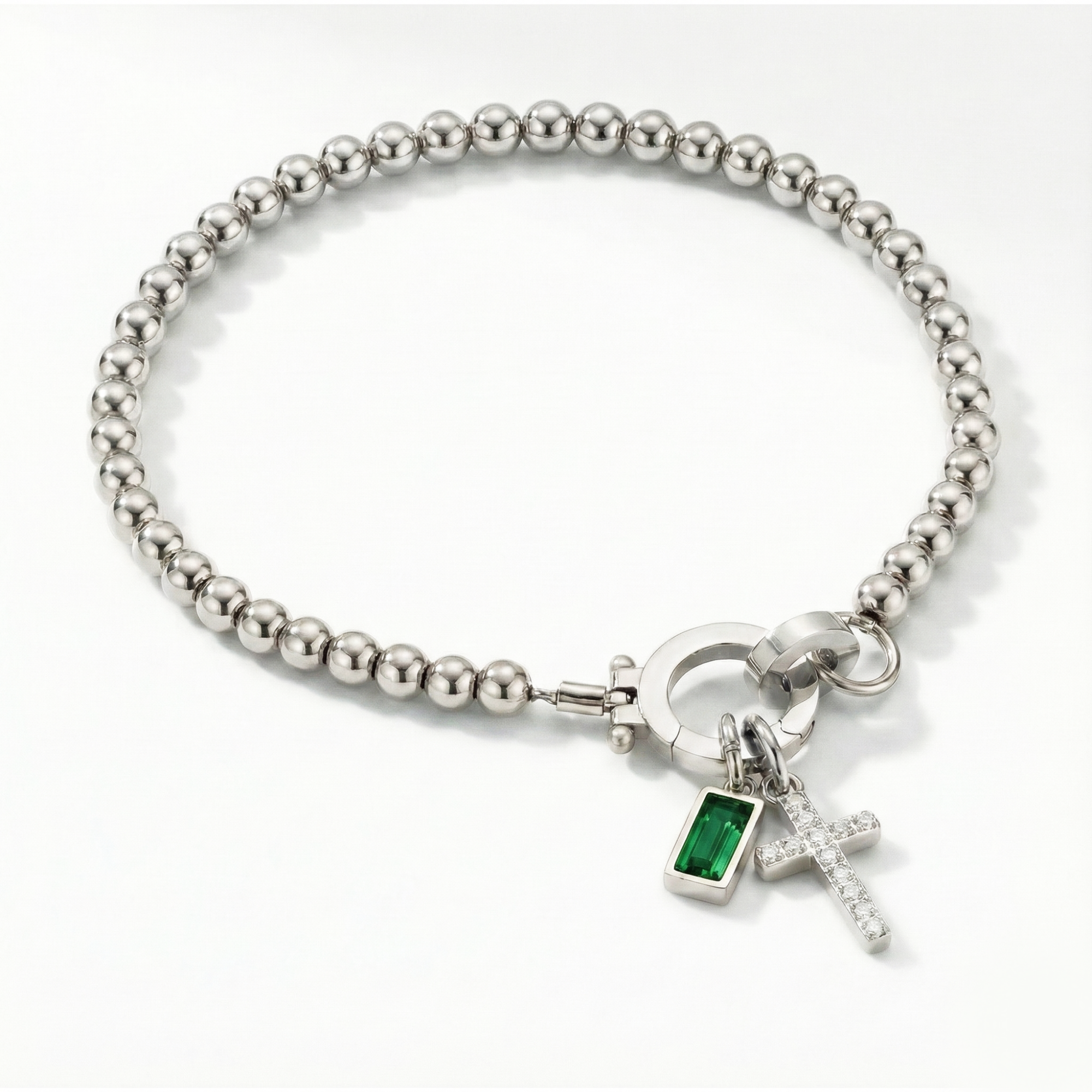 AX Βραχιόλι χάντρες με σταυρό και γενέθλιο λίθο