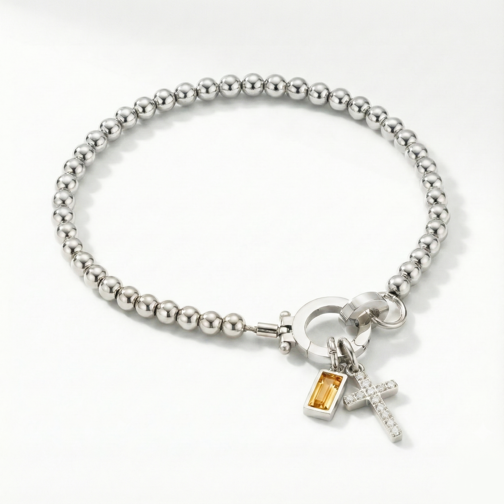 AX Βραχιόλι χάντρες με σταυρό και γενέθλιο λίθο