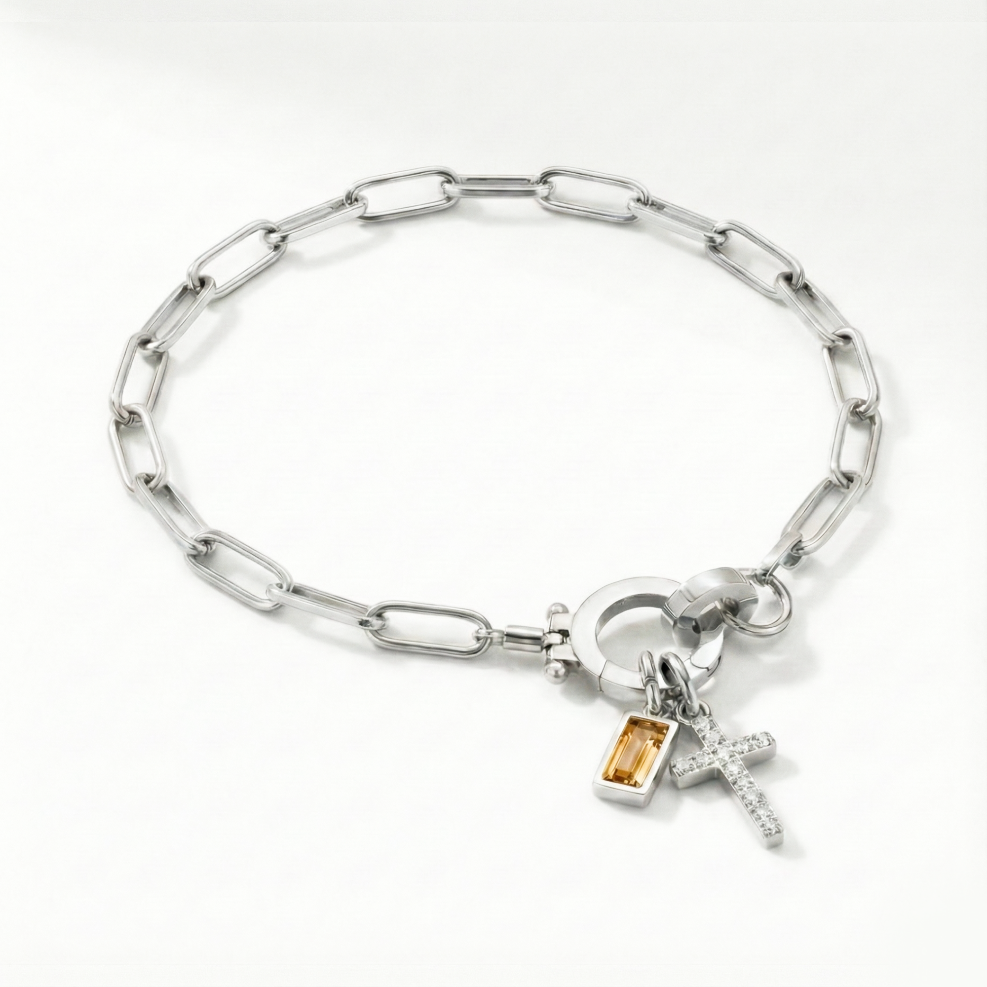 AX Βραχιόλι συνδετήρα με σταυρό και γενέθλιο λίθο