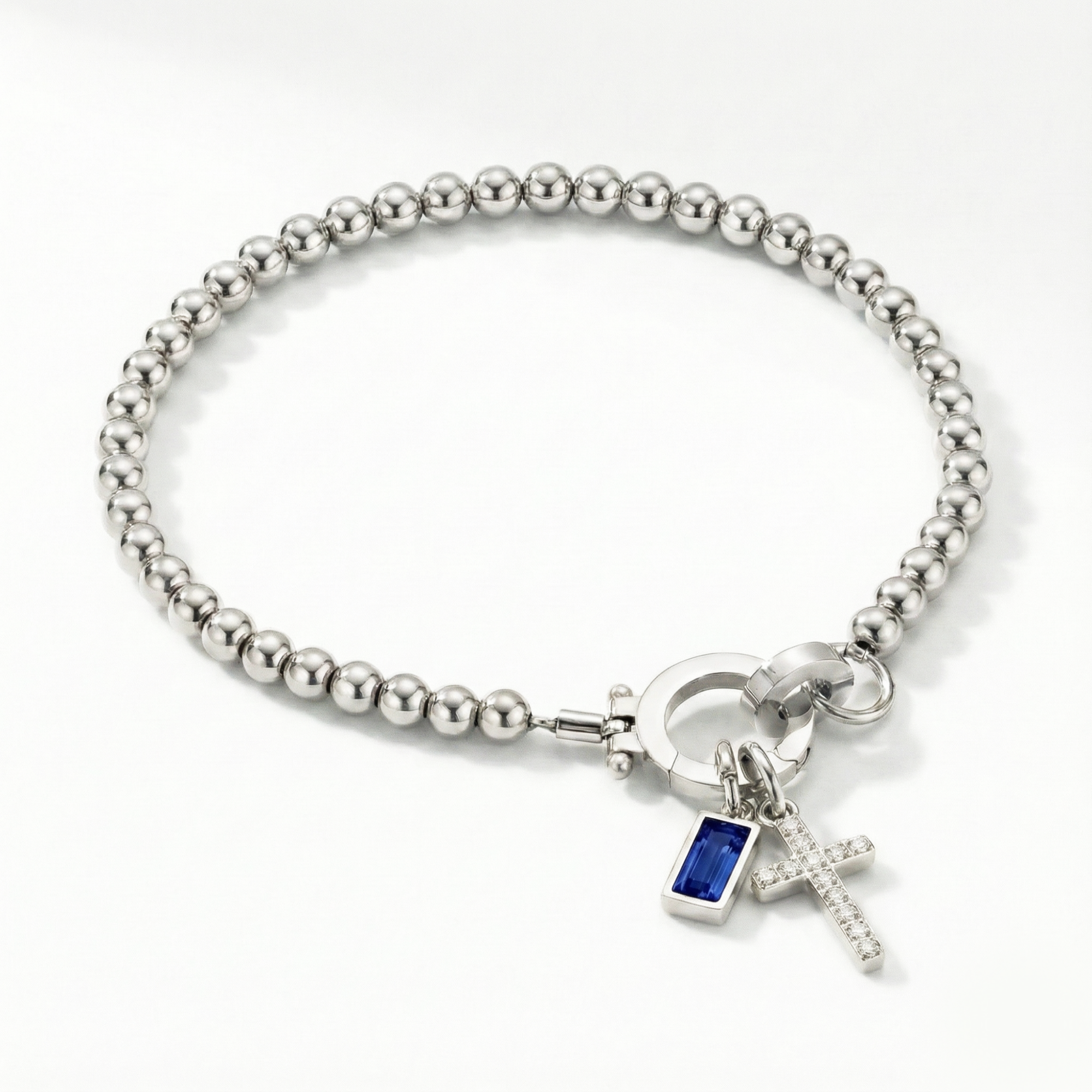 AX Βραχιόλι χάντρες με σταυρό και γενέθλιο λίθο